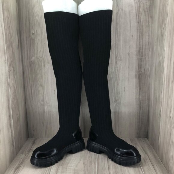 Cuccoo OTK Boots Women's EU 40 Black Sock Chunky Pull On Over The Knee Platform - Picture 5 of 12